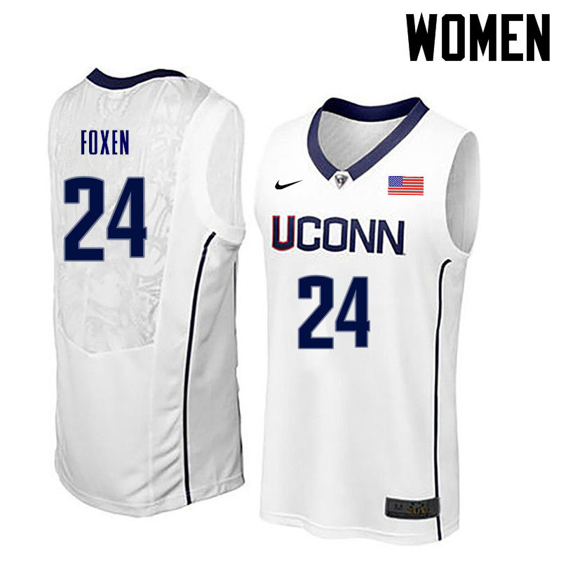 Women Uconn Huskies #24 Christian Foxen College Basketball Jerseys-White - Click Image to Close